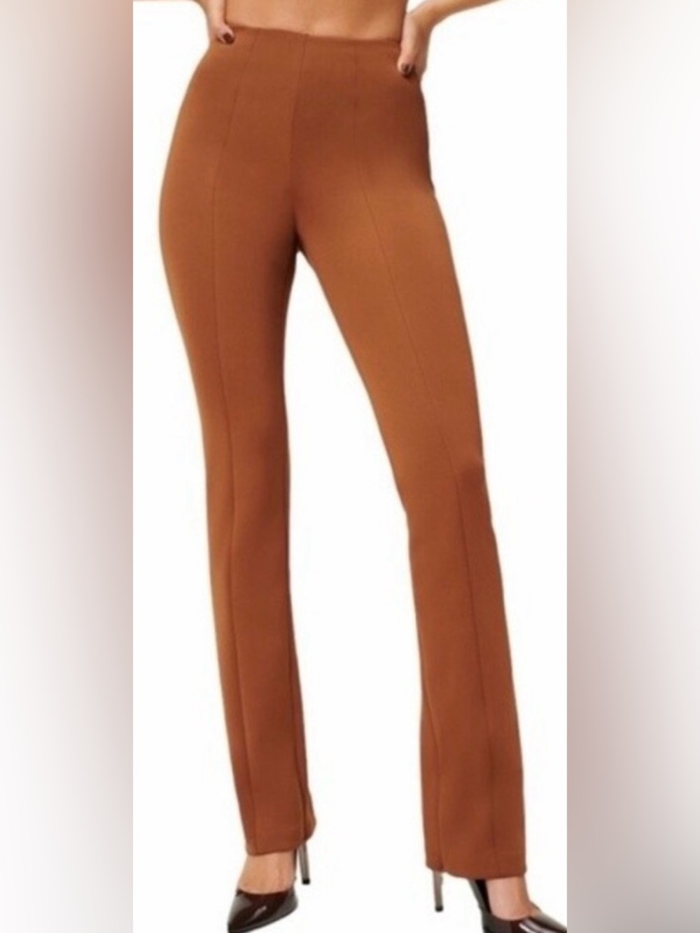 Womens brown scuba slim flare leg zip ankle pants by Good American. NWOT